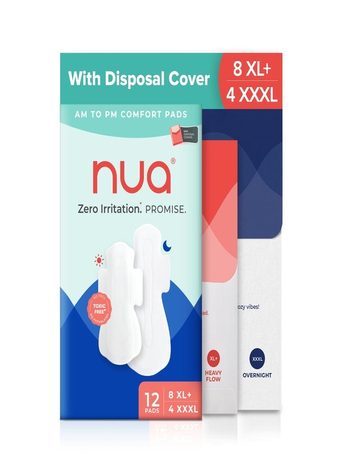 Nua Day & Night Sanitary Pads for Women | Pack of 12 (8 XL Day + 4 XXXL Night Pads) | Ultra-Thin, Super Absorbent | 12 Hr Protection | Soft, Rash-Free, Toxin-Free, Leak-Proof, XL & XXXL Pads - Image 1